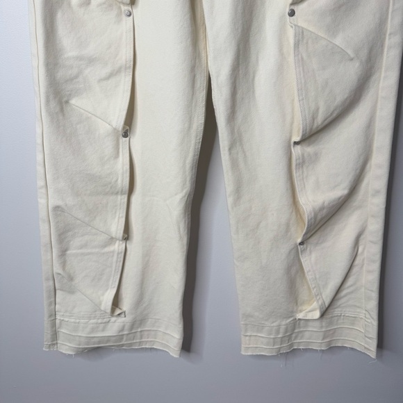 JHYQ Heavy Organic Cotton Deconstructed Studded Raw Hem Wide Leg Jeans Off White - Picture 5 of 13